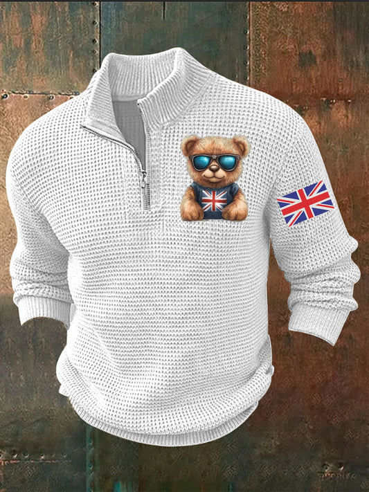 Men's Vintage England Flag Beer Printed Sweater