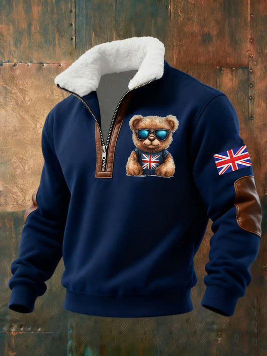 Men's Vintage England Flag Beer Printed Sweatshirt