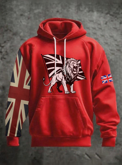 Men's Vintage England Flag Lion Printed Hoodie