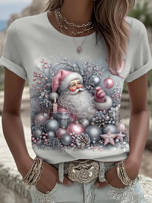 Women's Christmas Printed Vintage Fashion Loose Short Sleeve T-Shirt