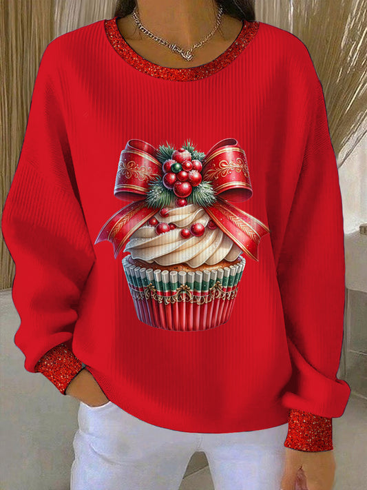 Women's Christmas Printed Long Sleeved Round Neck Sweatshirt