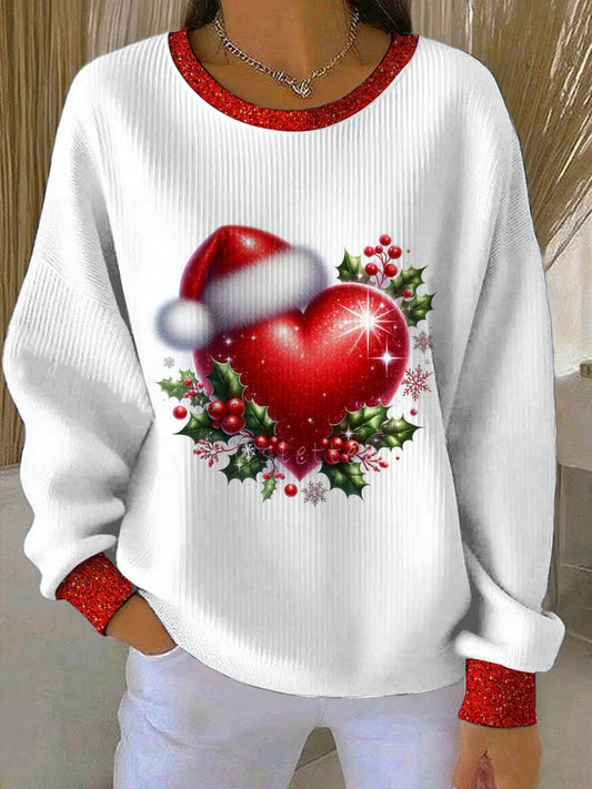 Women's Christmas Printed Long Sleeved Round Neck Sweatshirt