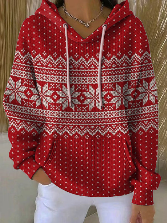 Women's Christmas Printed Long Sleeved Hooded Sweatshirt