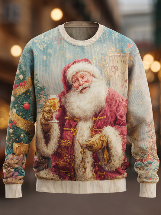 Unisex Santa Claus Printed Long Sleeved Round Neck Sweatshirt