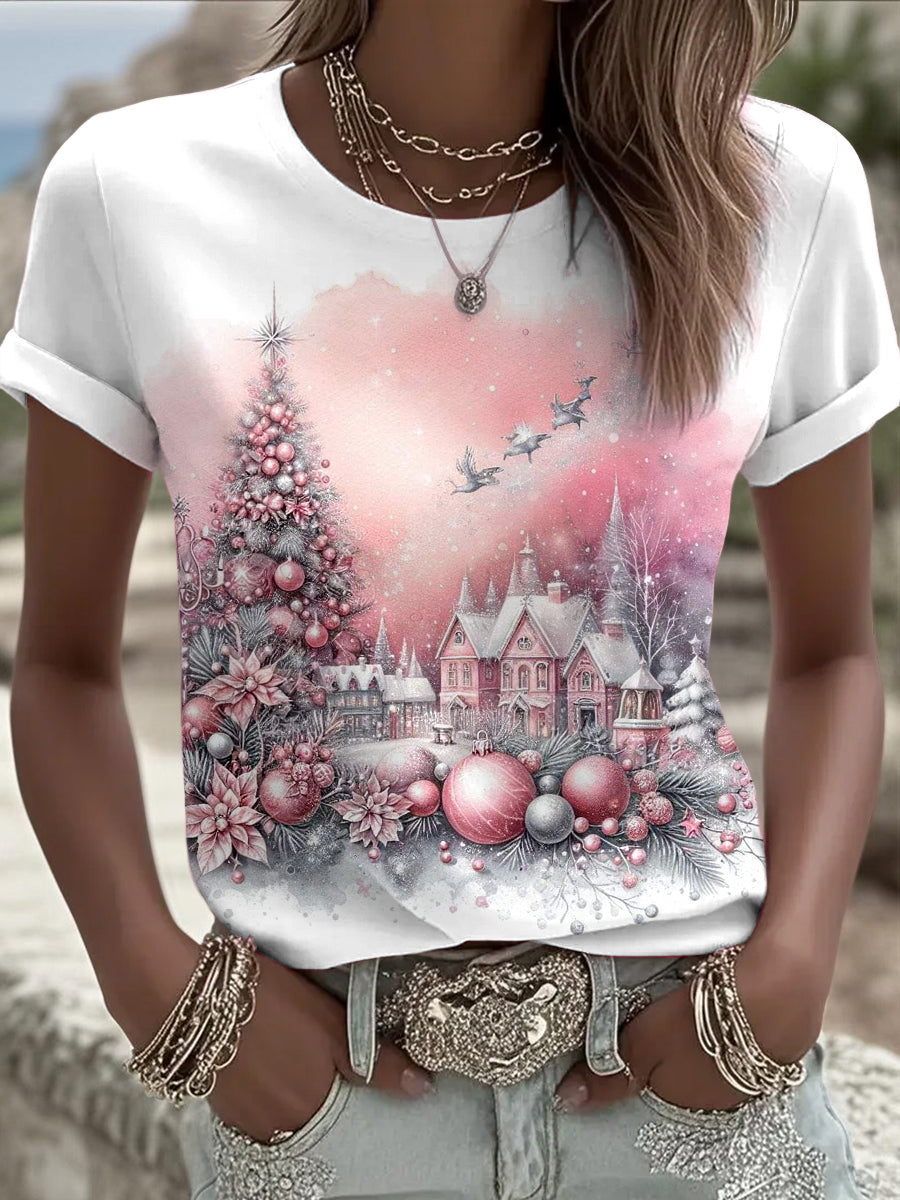 Women's Christmas Printed Vintage Fashion Loose Short Sleeve T-Shirt