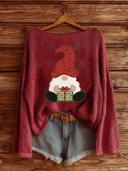 Women's Santa Claus Printed Drop Shoulder Long Sleeve Antarctic Fleece Sweater