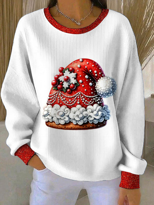 Women's Christmas Printed Long Sleeved Round Neck Sweatshirt