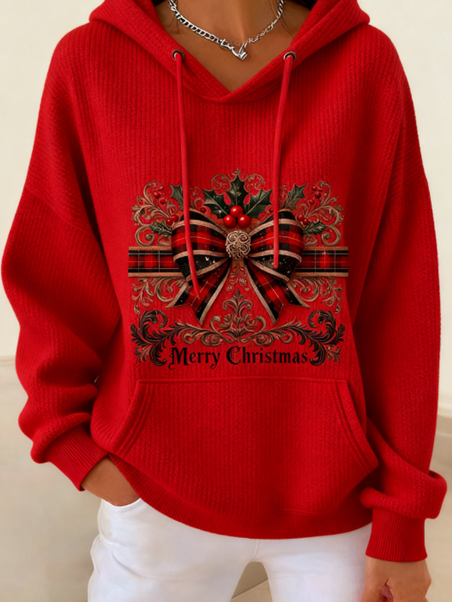 Women's Christmas Printed Long Sleeved Hooded Sweatshirt