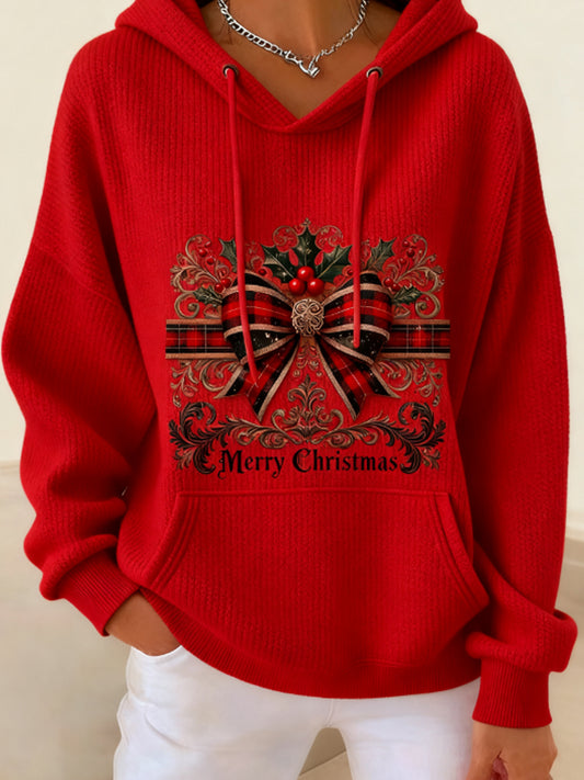 Women's Christmas Printed Long Sleeved Hooded Sweatshirt
