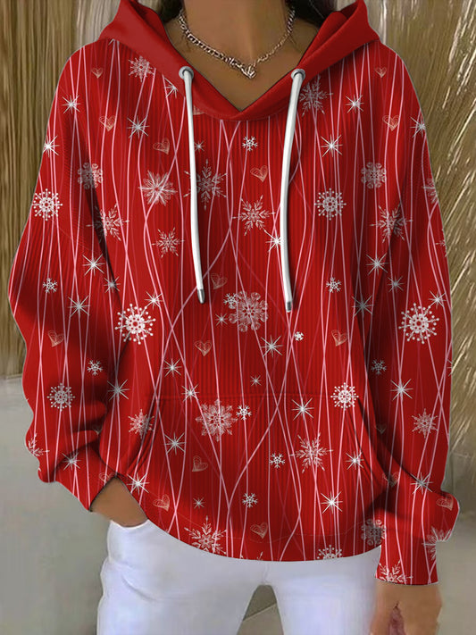 Women's Christmas Printed Long Sleeved Hooded Sweatshirt
