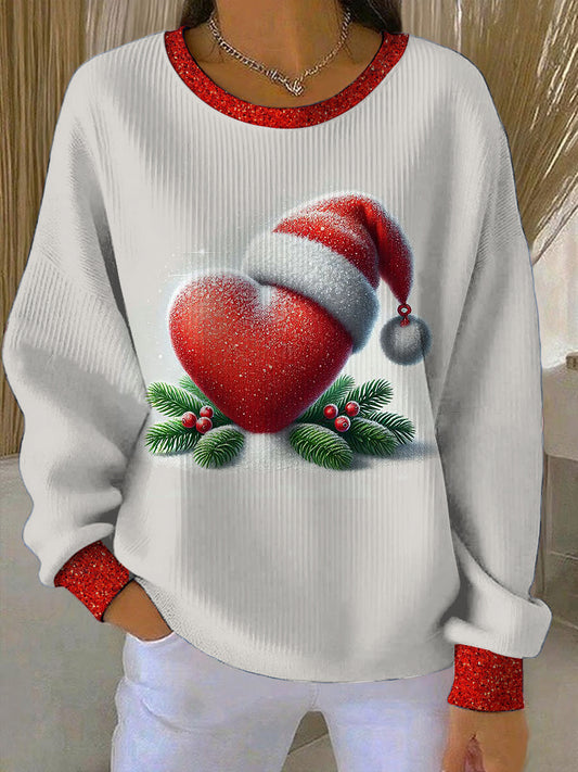 Women's Christmas Printed Long Sleeved Round Neck Sweatshirt