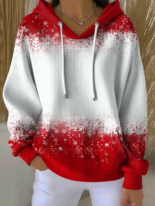 Women's Christmas Printed Long Sleeved Hooded Sweatshirt