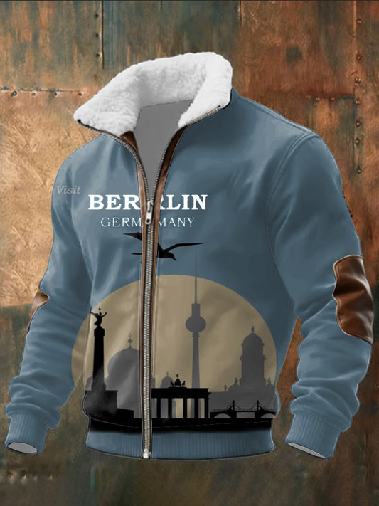 Herren-Jacke mit Reiß verschluss mit blauem Berliner Skyline-Print