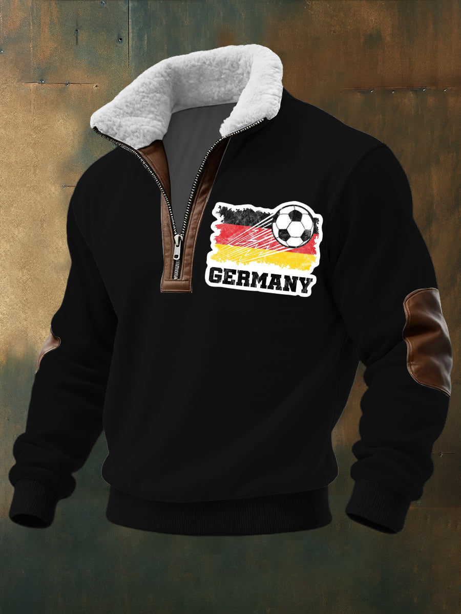 Herren-Sweatshirt mit Reiß verschluss, Deutschland, Fußball druck, Sherpa