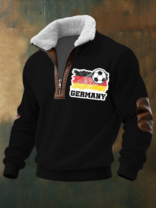 Herren-Sweatshirt mit Reiß verschluss, Deutschland, Fußball druck, Sherpa