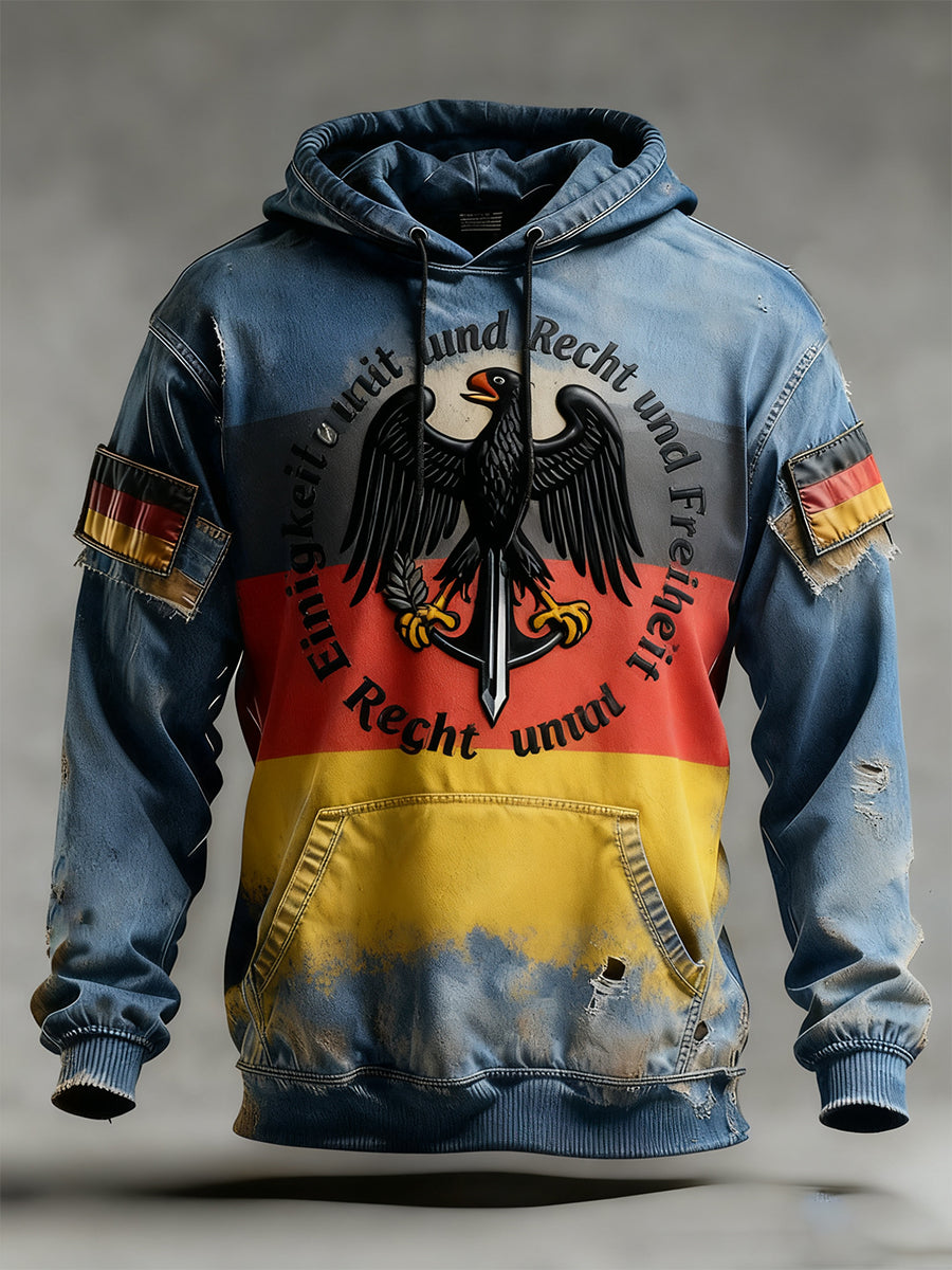 Herren Vintage Deutsche Flagge Kunstdruck Hoodie