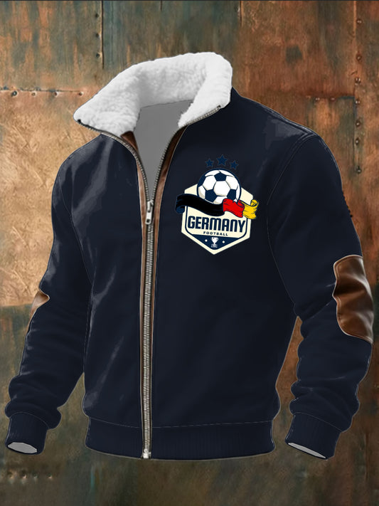 Herren Navy Deutschland Fußball druck Sherpa-Gelinierte Zip Jacke