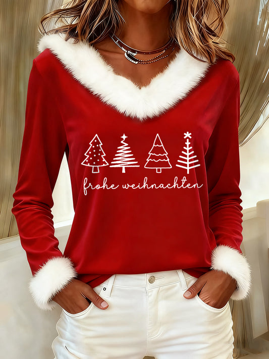 Frohe Weihnachten Bedrucktes Langarm-Hemd für Damen