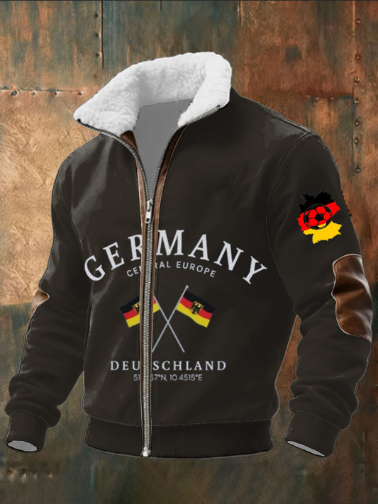 Herren schwarze Deutschland Karte & Flagge Print Sherpa-Gelinierte Zip Jacke