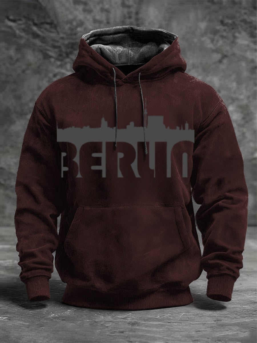 Herren Burgund Berlin Skyline Print Hoodie