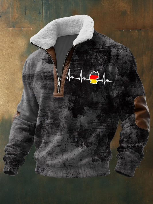 Herren Grauer Kapuzen pullover mit Heartbeat und Reiß verschluss für Deutschland
