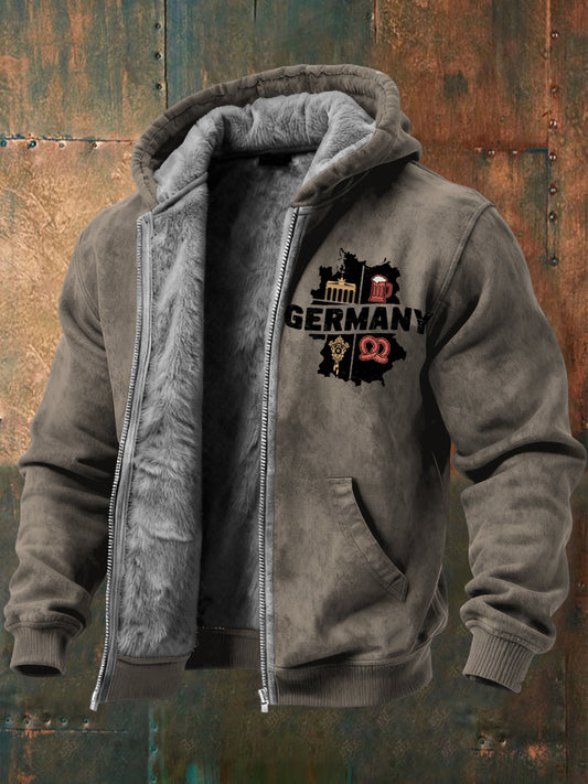 Herren Grau Deutschland Landmark Print Fleece Ausgekleidet Kapuzen jacke