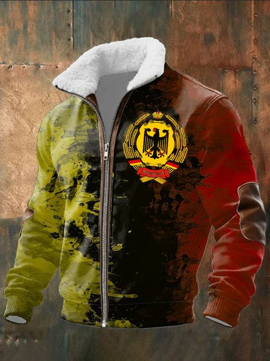 Herren Multi color Deutschland Adler Emblem Print Sherpa-Gelinierte Zip Jacke