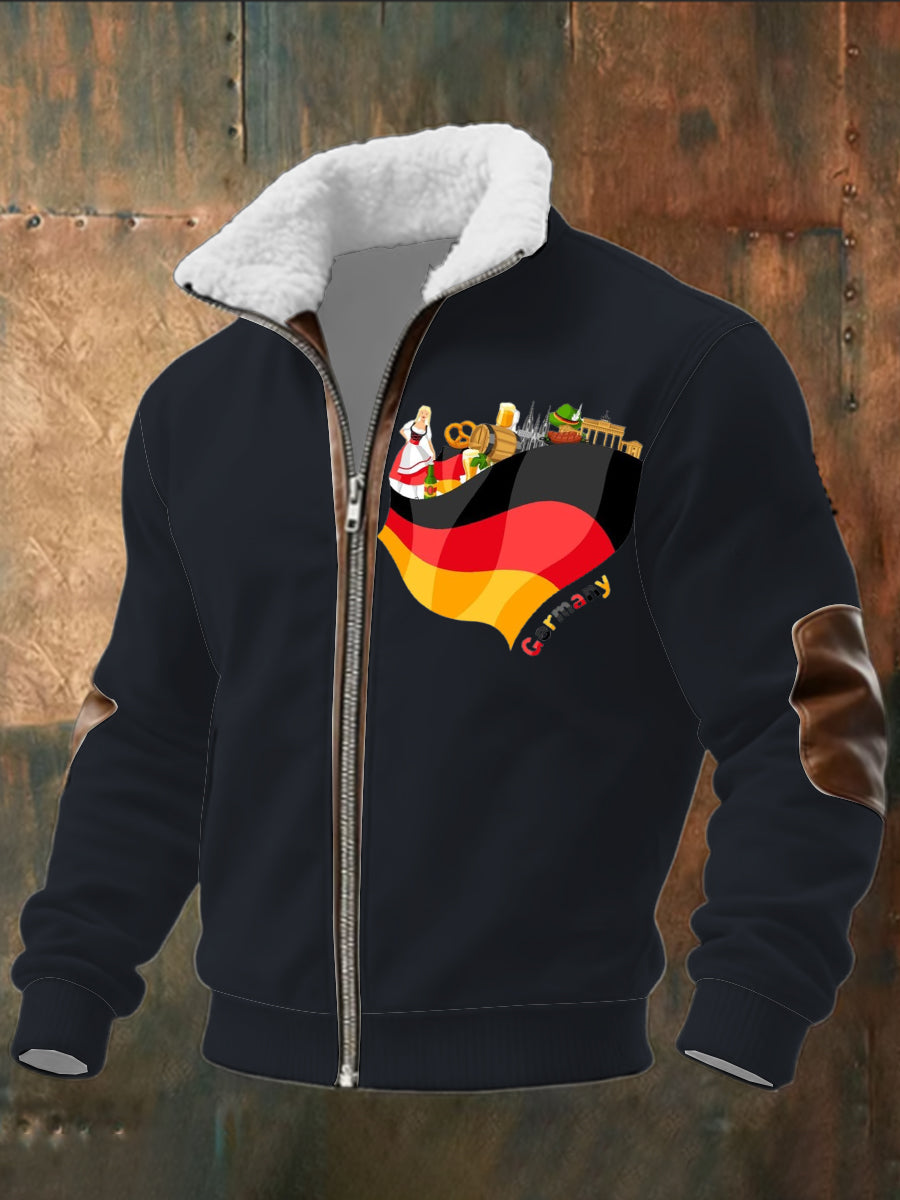 Herren Navy Deutschland Flagge & Kultur Icons Print Sherpa-Gelinierte Zip Jacke