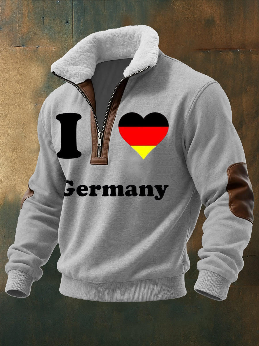Herren-Sweatshirt mit Reiß verschluss "I Love Germany"-Print
