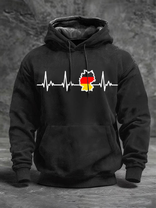 Herren Schwarz Deutschland Herzschlag Print Hoodie
