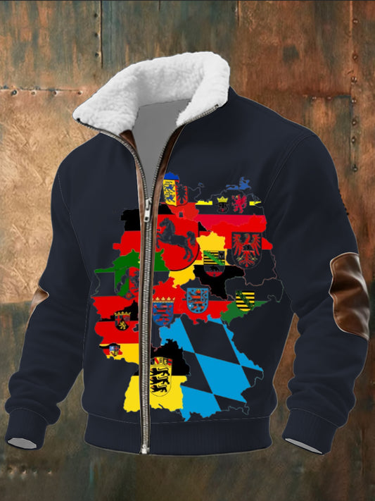 Herren Navy Deutschland Staaten & Wappen Print Sherpa-Gelinierte Zip Jacke