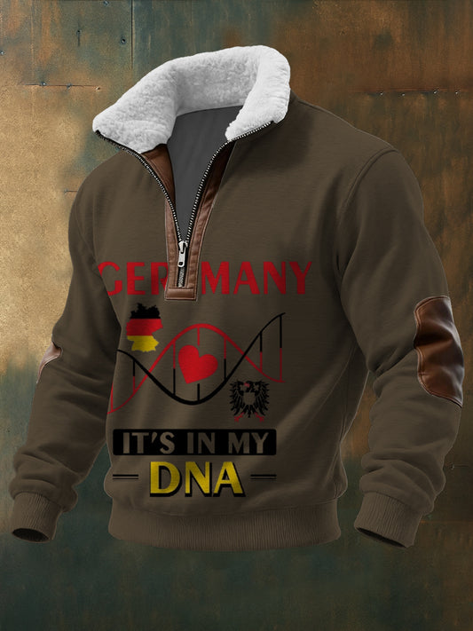 Herren Brown "Deutschland, es ist in meiner DNA" Print Sherpa - Lined Zip Hoodie