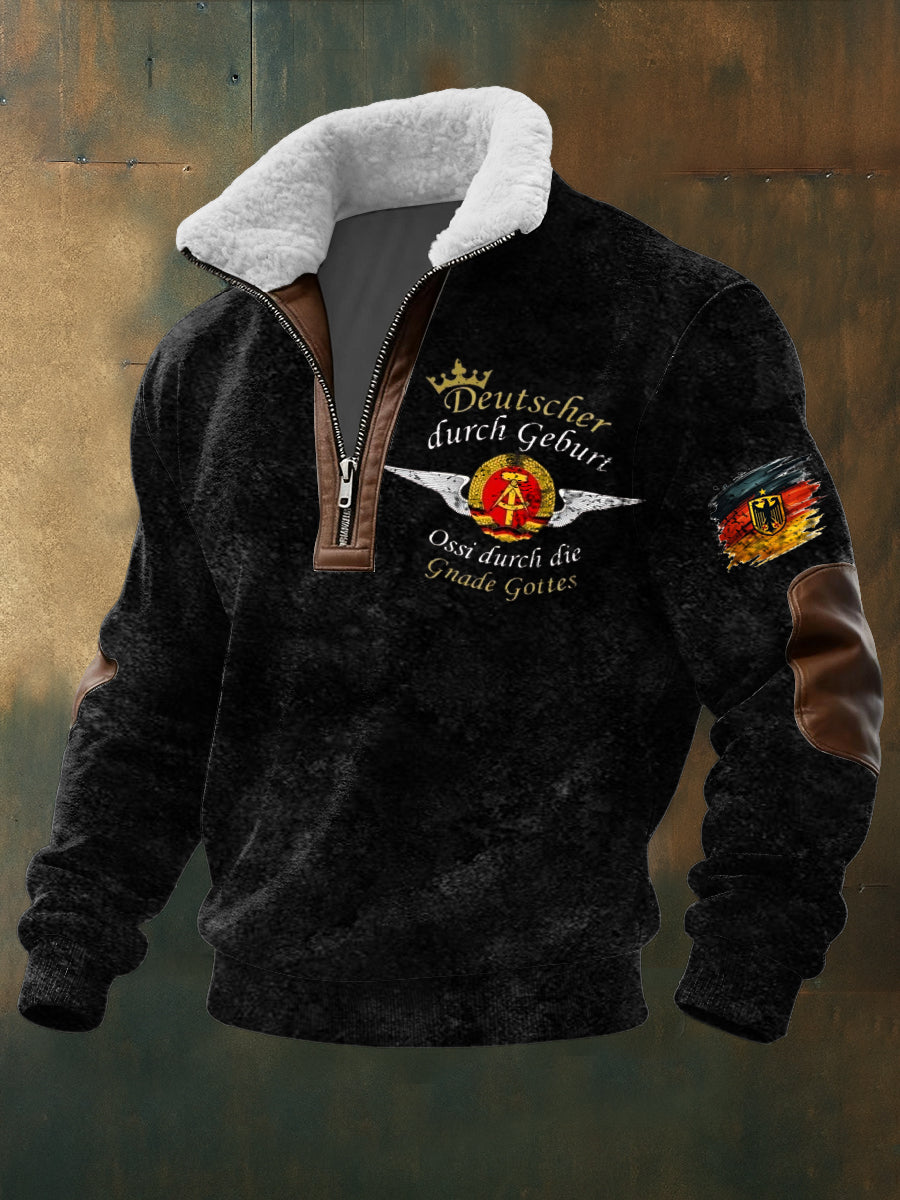 Herren Schwarzer "Deutscher Durch Geburt" Print Sherpa-Gelinierte Reiß verschluss Hoodie