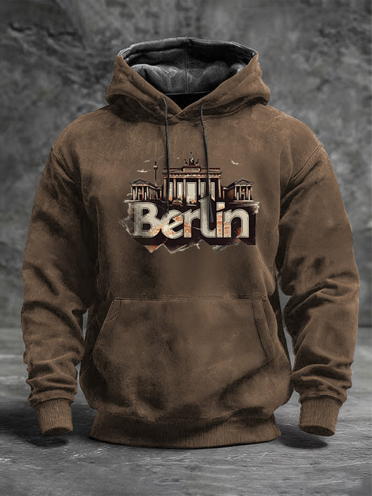 Herren Braun Berlin Landmark Print Hoodie