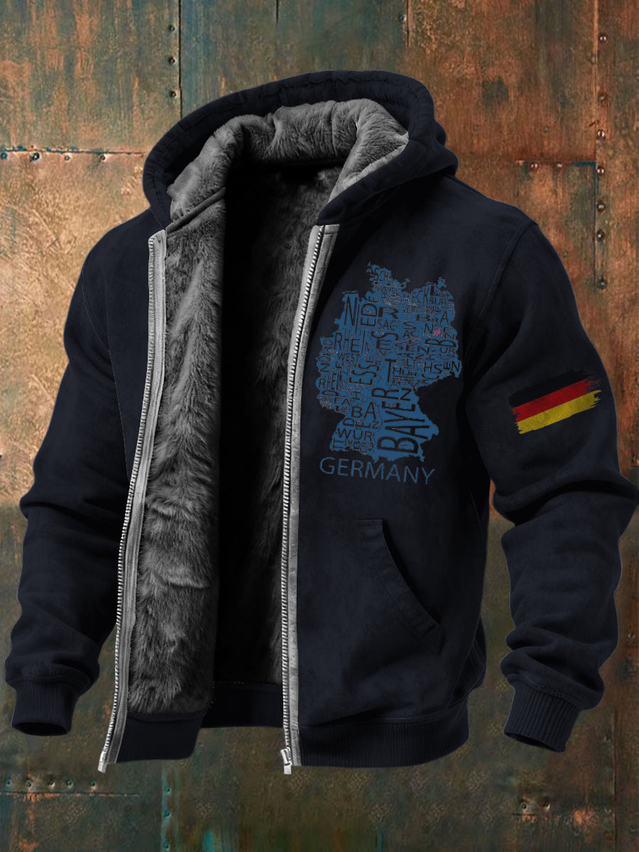 Herren Navy Deutschland Karte Typografie Print Fleece Ausgekleidet Kapuzen jacke