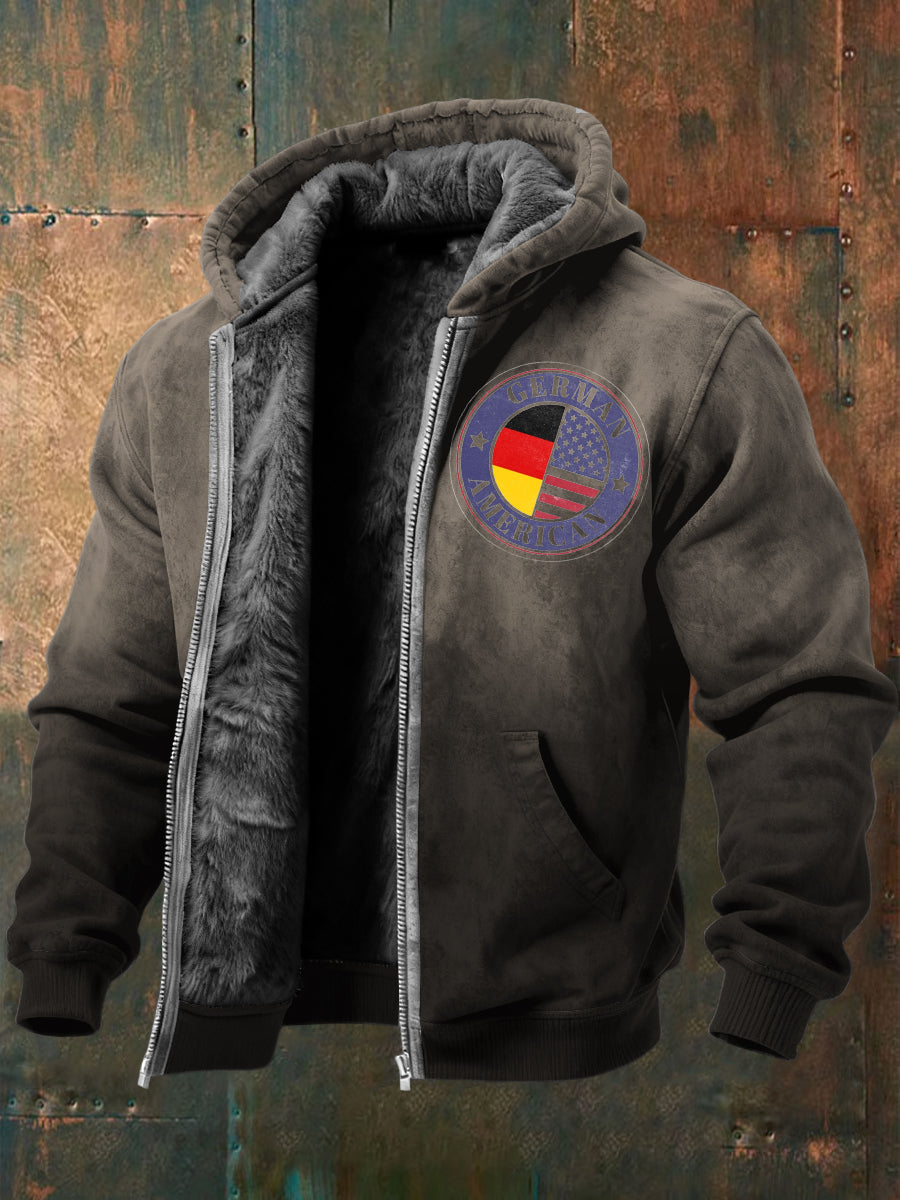 Herren graue deutsche amerikanische Flagge mit Fleece ausgekleidet Kapuzen jacke