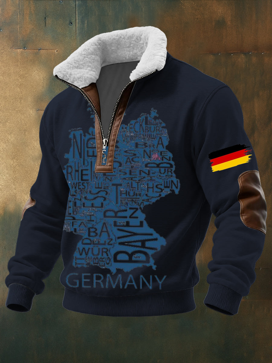 Herren Navy Deutschland Karte Typografie Print Sherpa-Gelinierte Reiß verschluss Sweatshirt