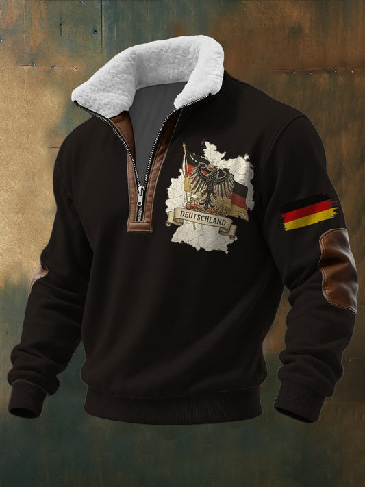 Herren Schwarzer Deutschland Adler & Karten druck Sherpa-Gelinierte Reiß verschluss Sweatshirt