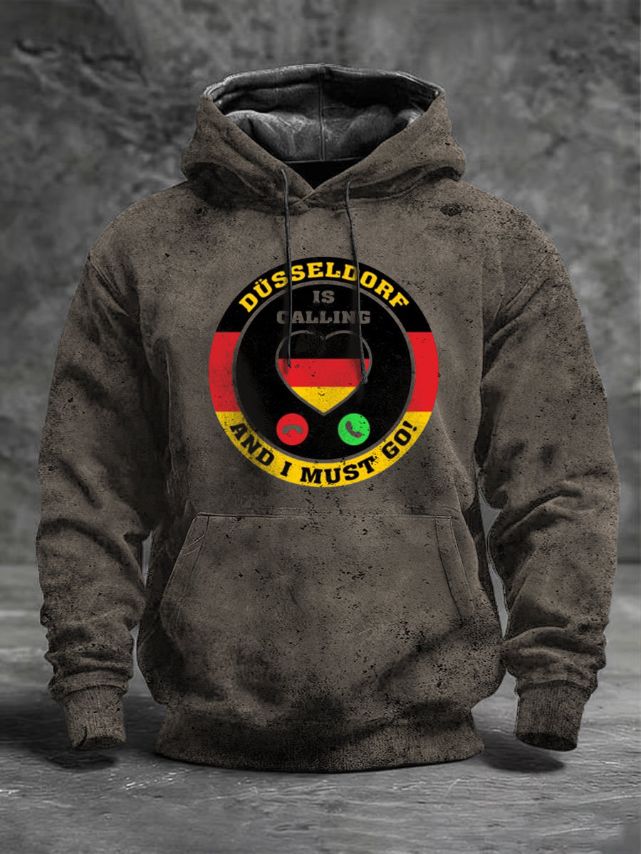 Herren brauner "Düssel dorf is Calling" Print Hoodie