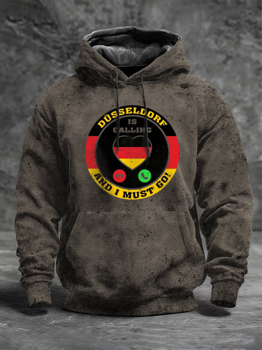 Herren brauner "Düssel dorf is Calling" Print Hoodie