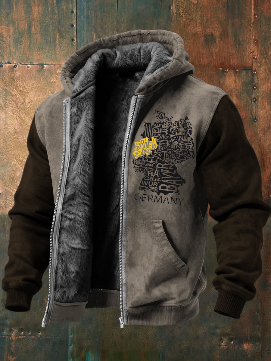 Herren Grau Deutschland Karte Typografie Print Fleece Ausgekleidet Kapuzen jacke