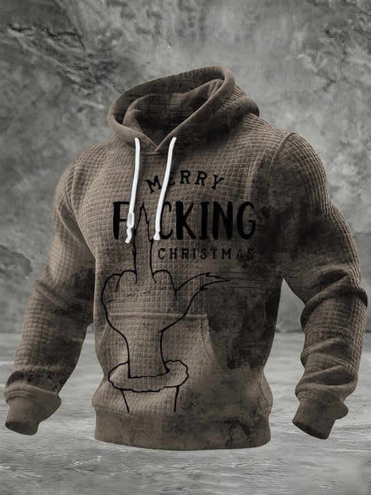 Herren brauner "Merry F * cking Christmas" Mittelfinger-Print-Hoodie