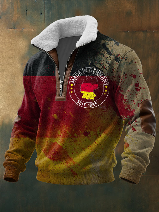 Herren Multi color "Made In Germany" Print Sherpa-Gelinierte Reiß verschluss Sweatshirt