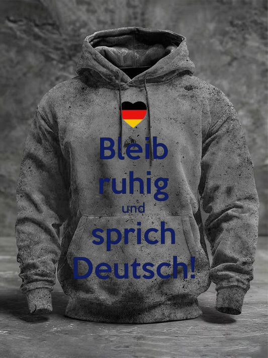 Herren grau "Bleib Ruhig Und Sprich Deutsch" Deutschland Herz druck Hoodie