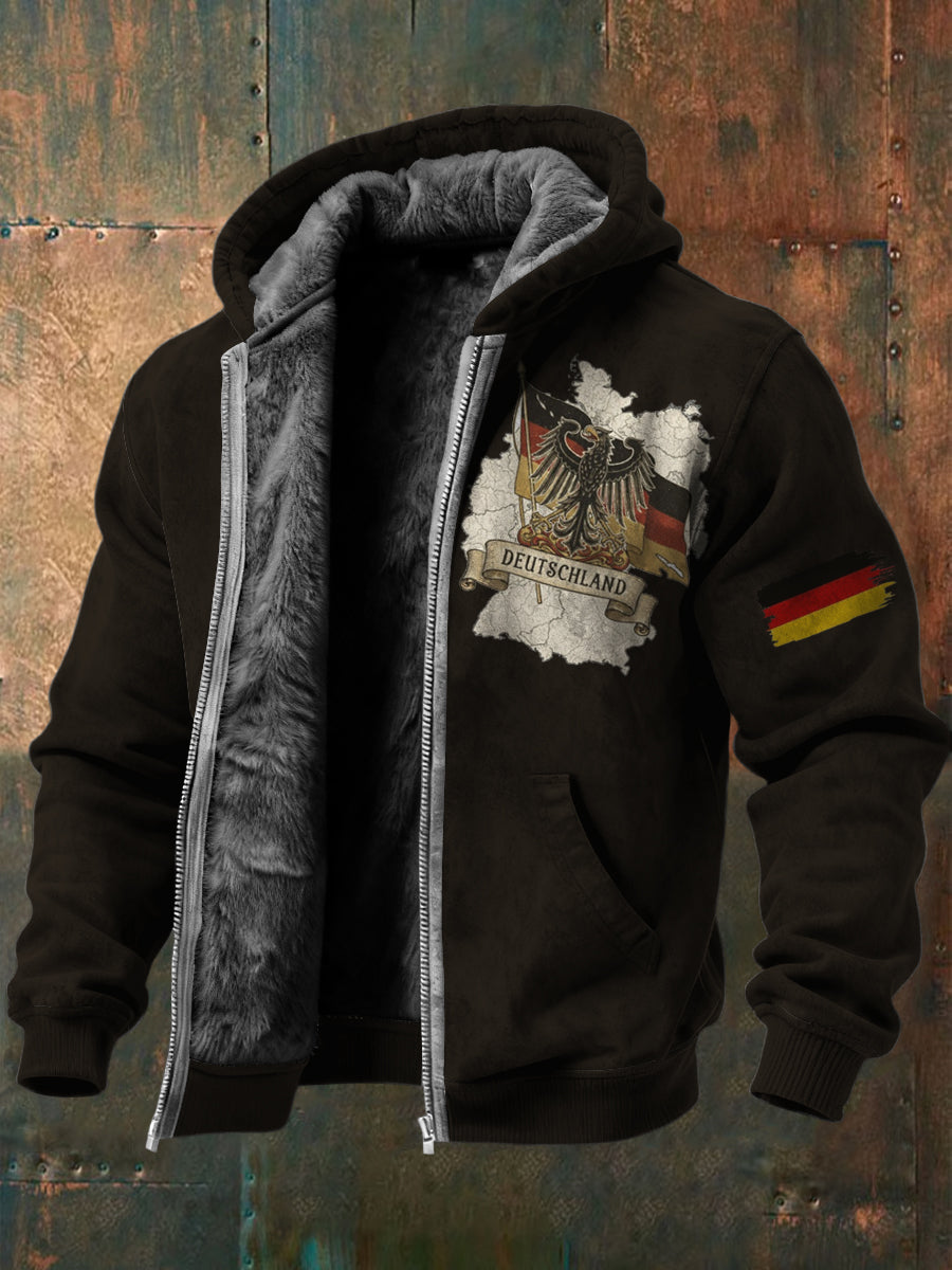 Herren Black Germany Eagle & Map Print Fleece Ausgekleidet Kapuzen jacke