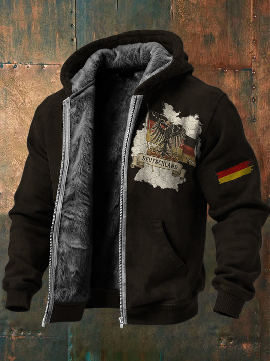 Herren Black Germany Eagle & Map Print Fleece Ausgekleidet Kapuzen jacke