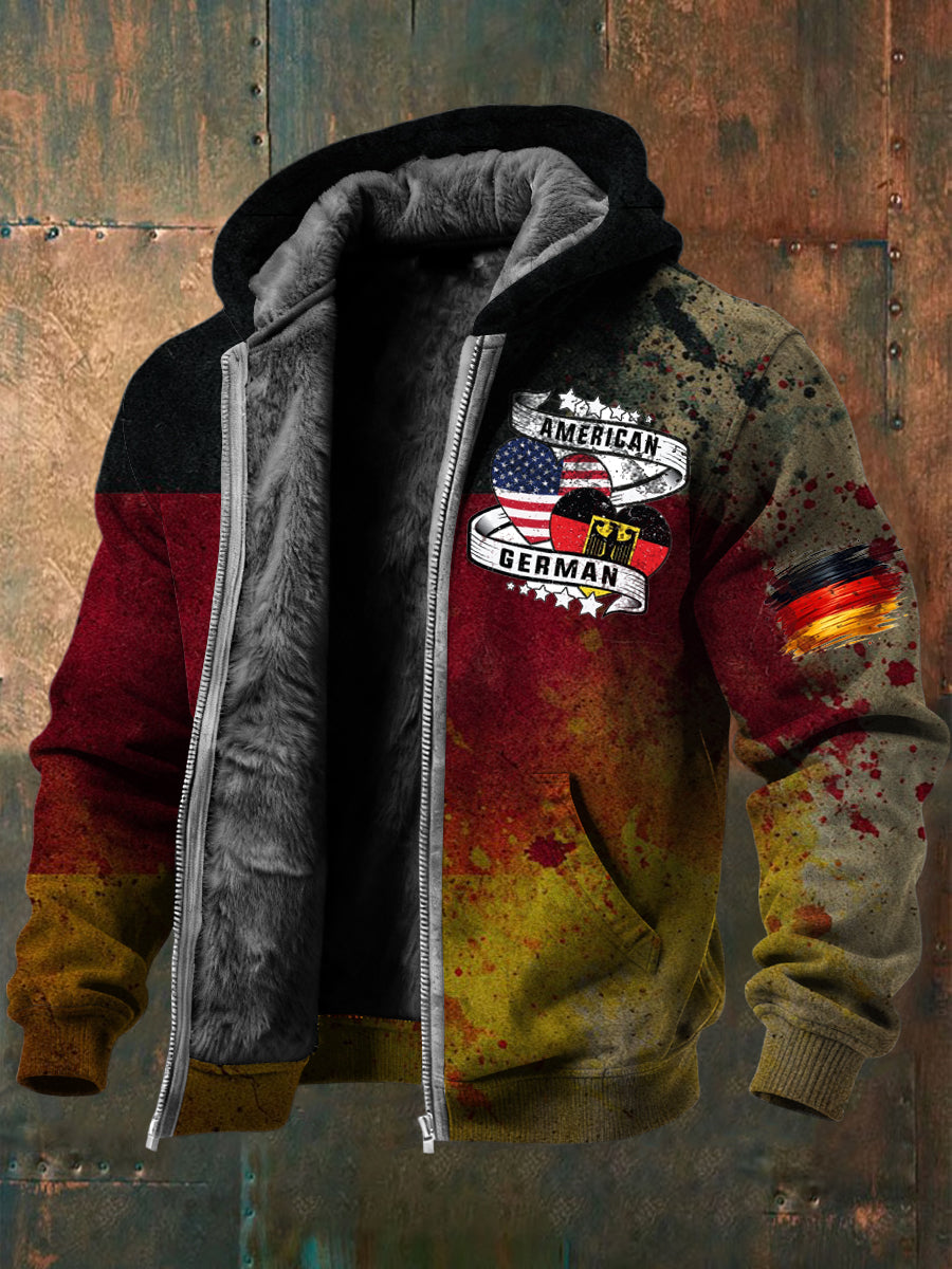Herren Multi color American German Heart Print Fleece Ausgekleidet Kapuzen jacke