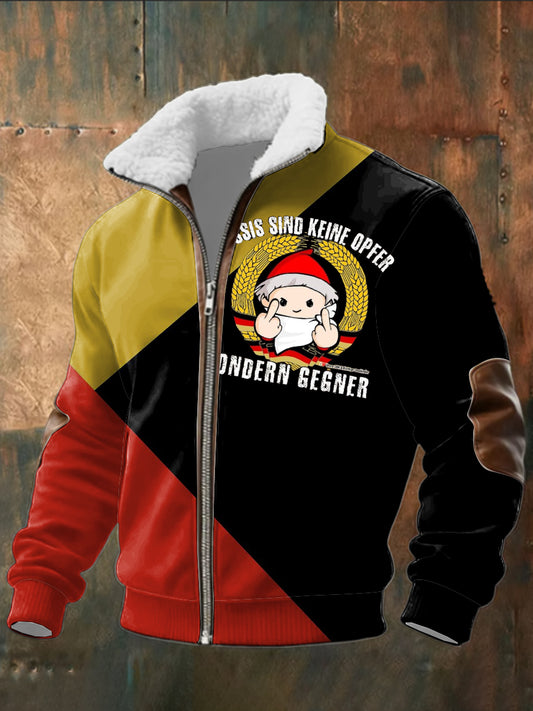 Herren-Jacke mit Reiß verschluss in Rot & Schwarz "Ossis Sind Keine Opfer"