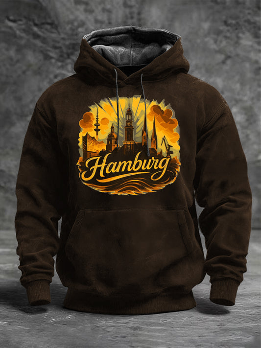 Herren Braun Hamburg Skyline Print Hoodie