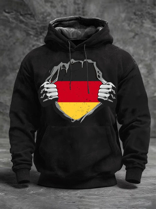 Männer schwarze Deutschland Flagge zerrissene Print Hoodie
